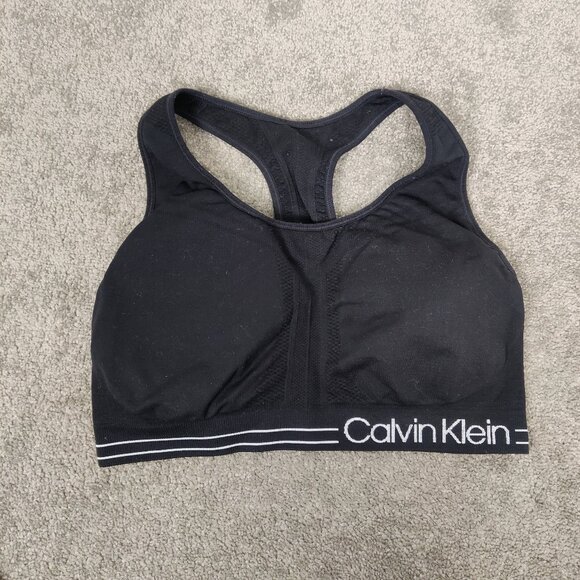 Calvin Klein Performance Women's Sport Bra Size L Black Racerback Padded Workout - Picture 1 of 5